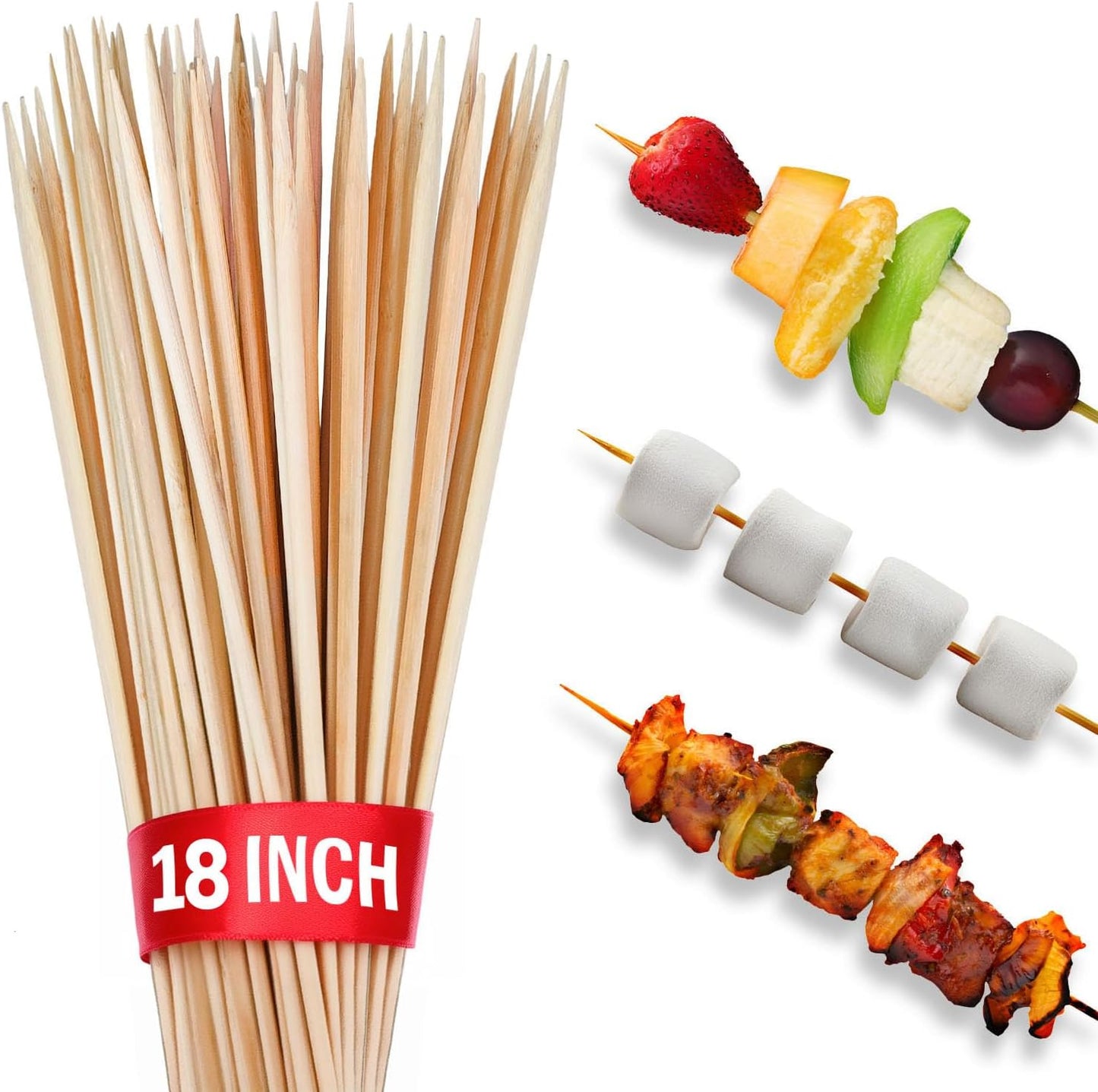 100 Palitos Bambú 18pulg Asar Kabob Barbacoa