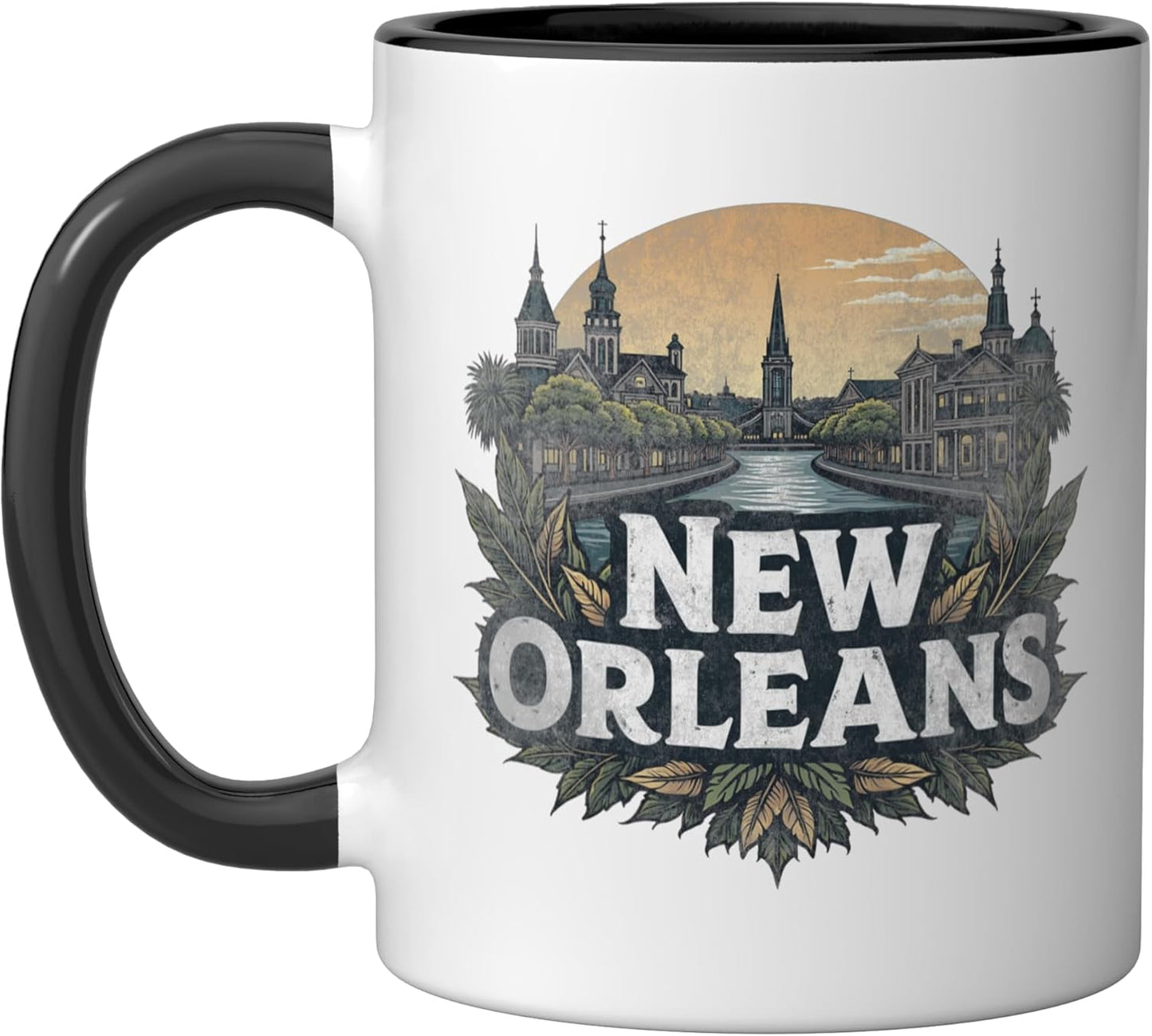 Taza cerámica New Orleans vintage negro/ blanco