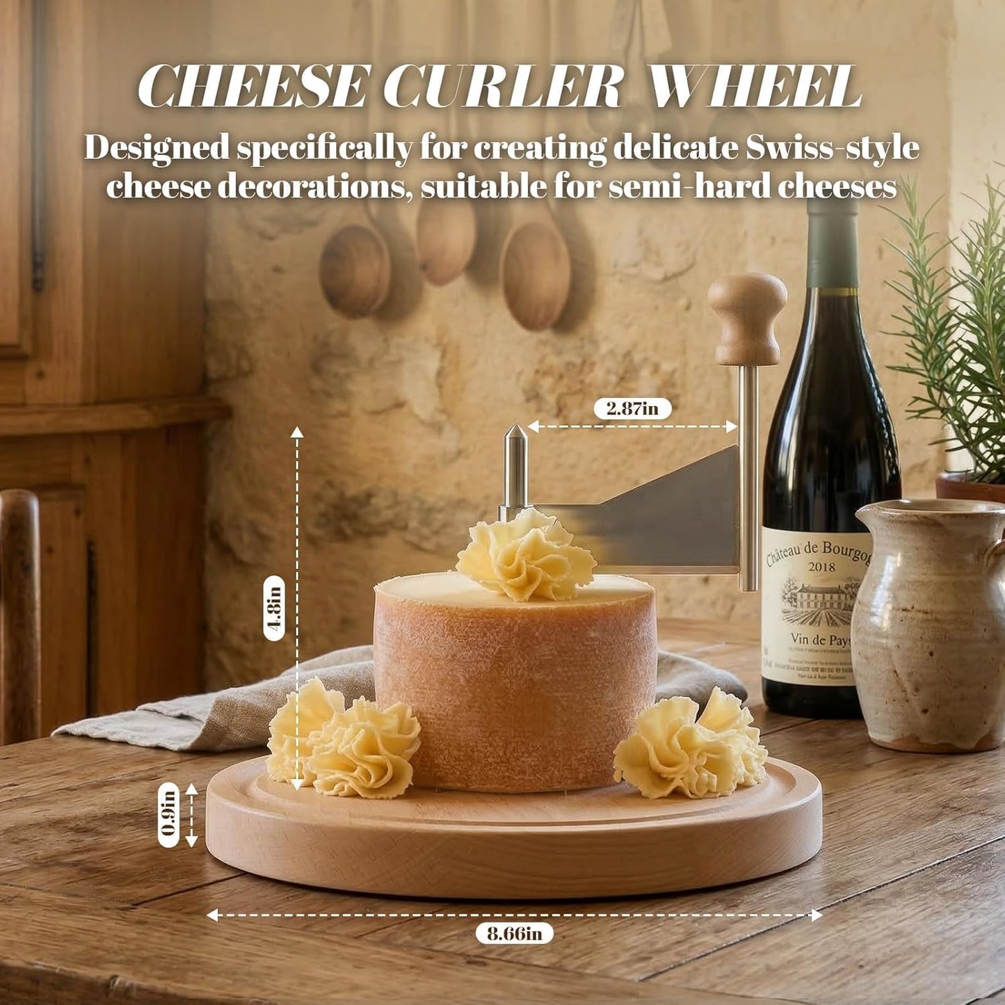 Rizador de queso de madera y herramienta para afeitado de té de moine y quesos semiduros