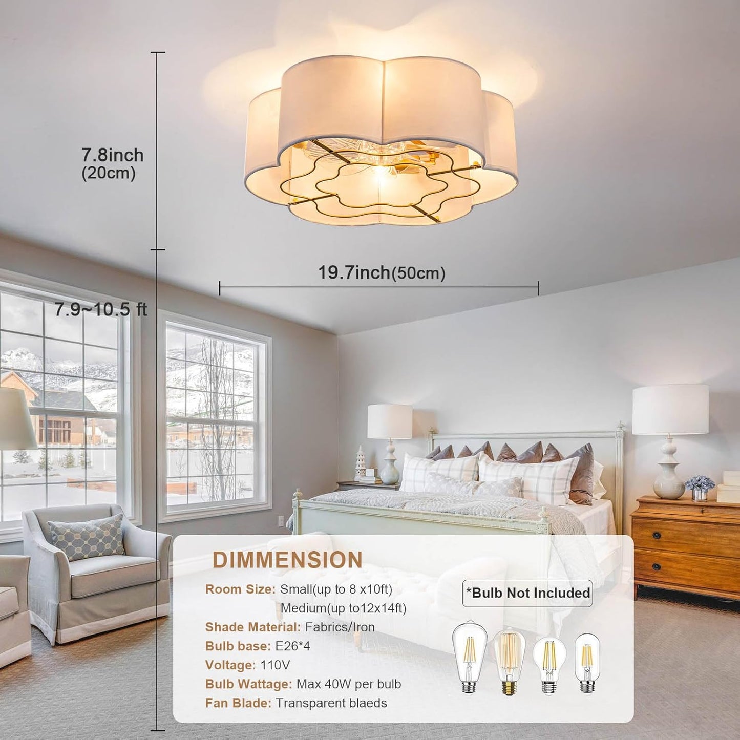 Ventilador techo boho 20pulg con luces 6 velocidades dormitorio