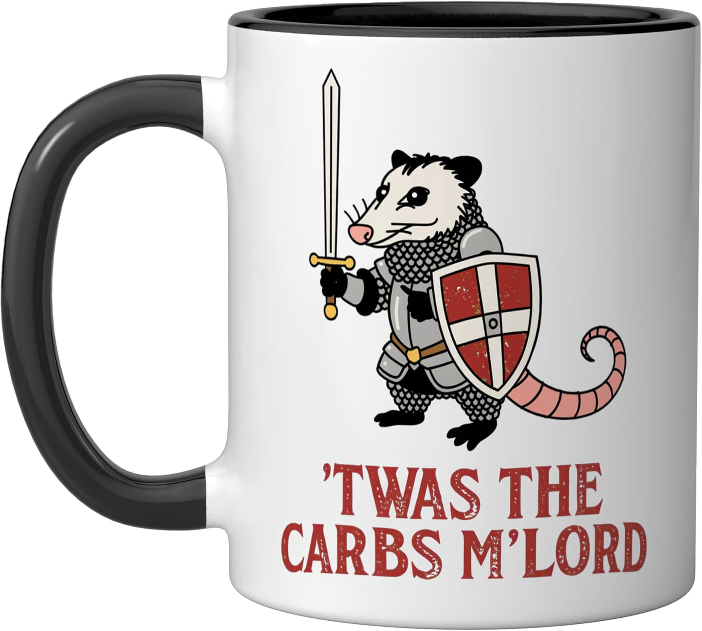 Taza Cerámica Twas The Carbs M'lord Opossum Negro/Blanco