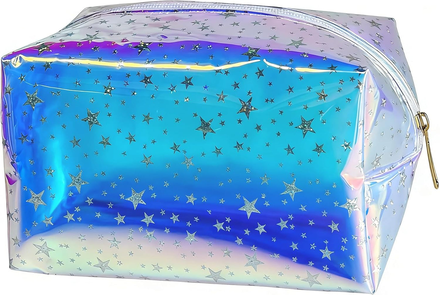 Neceser PVC impermeable holográfico verde estrellas rosadas