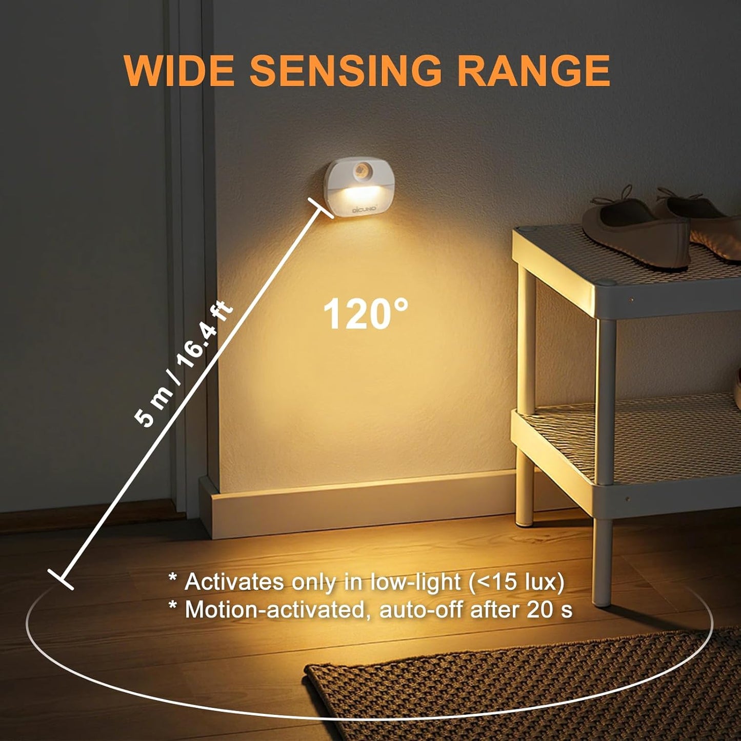 Luz Nocturna Adhesiva Sensor Movimiento 20lm 3000K Blanco Cálido