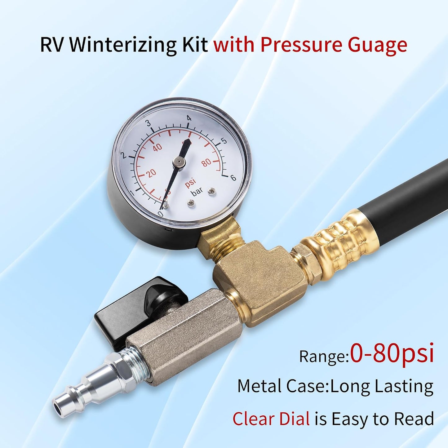 Adaptador purga aspersores 60pulg kit invierno RV con manómetro