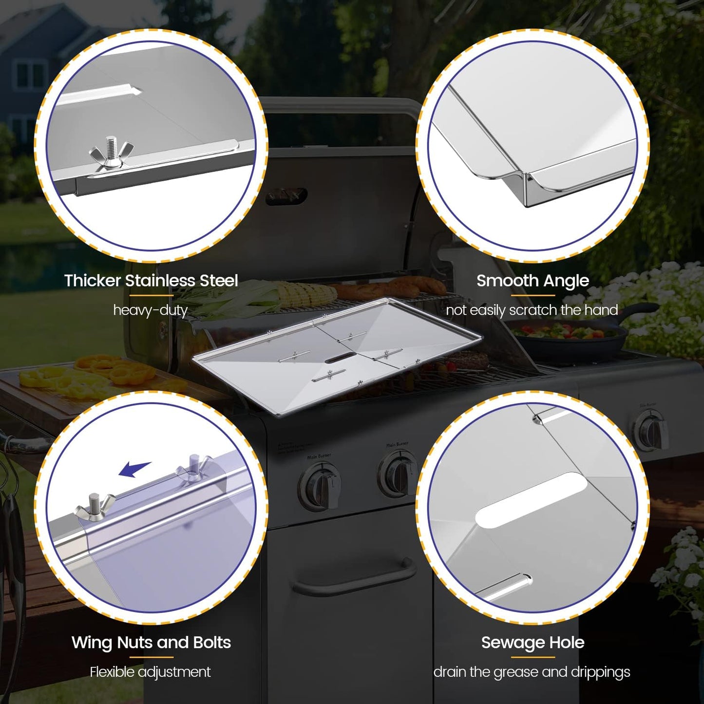 Bandejas grasa parrilla acero inox ajustables 24-27pulg