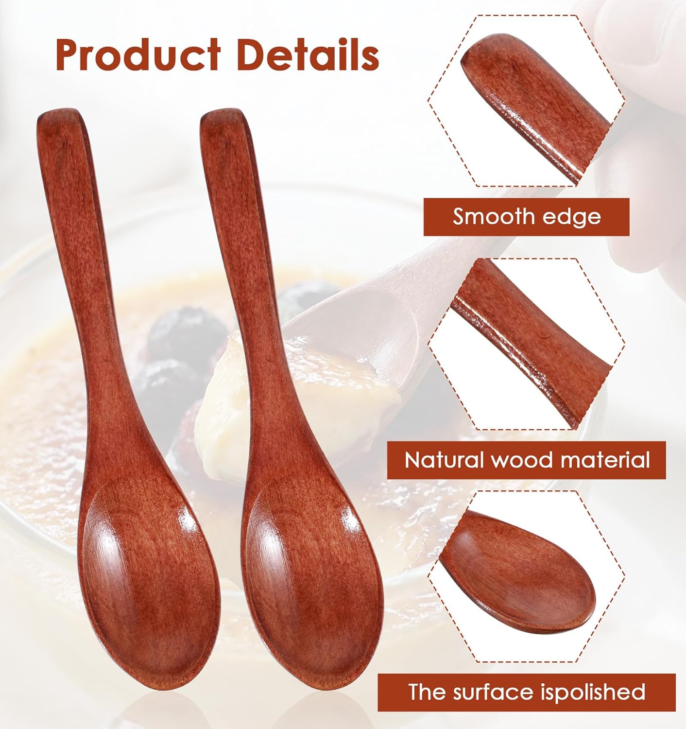 4 Cucharas Madera Mini para Azúcar Miel Salsas