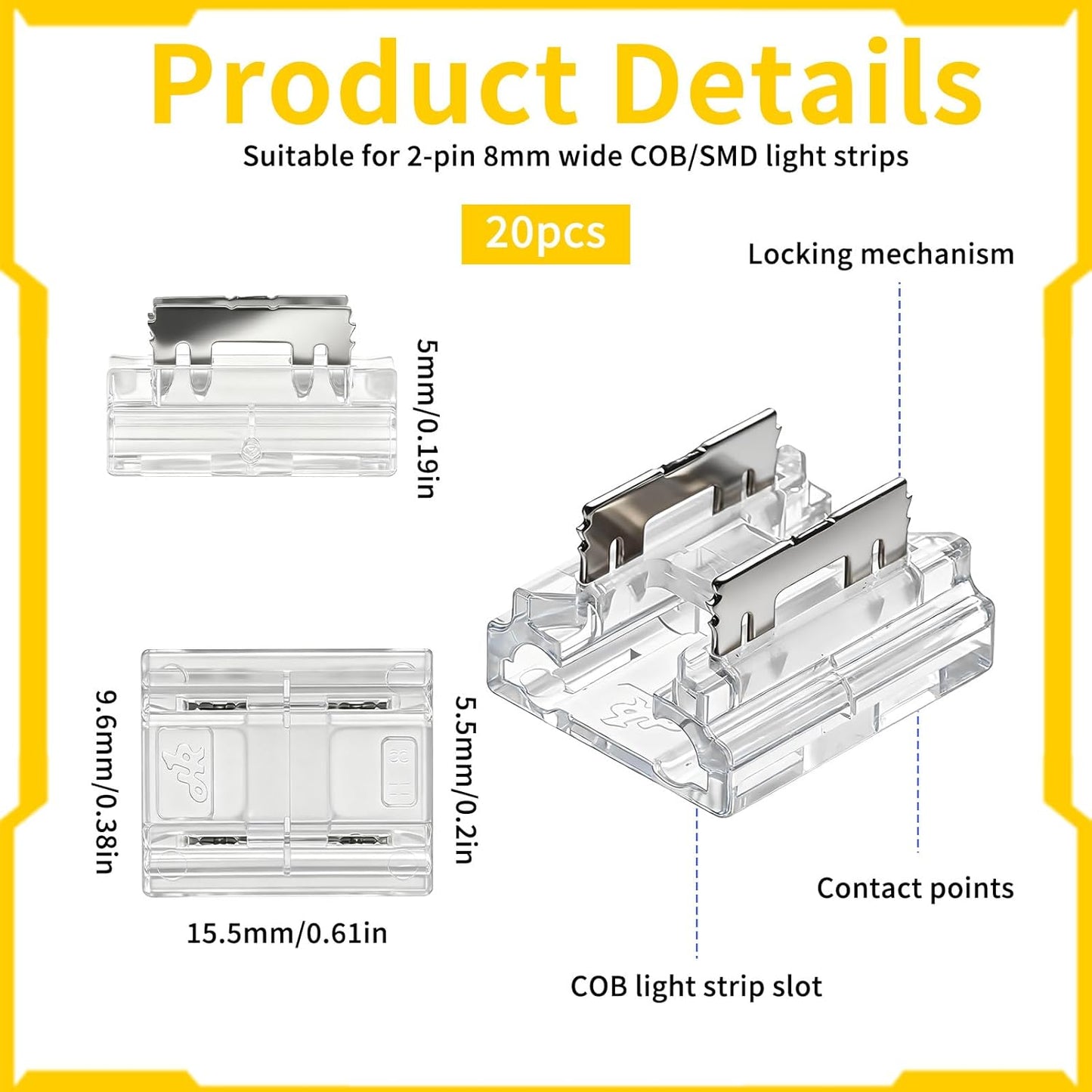 Pack 20 conectores tira LED 8en1 para COB/SMD 2835/3528