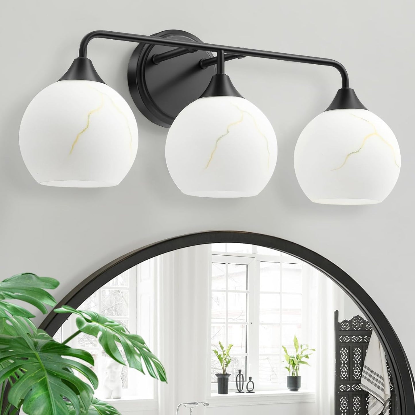 Lámpara tocador 3 luces aplique negro mate vidrio E26