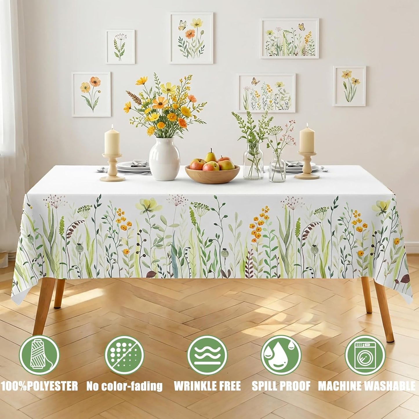 Mantel rectangular floral de poliéster resistente a manchas y arrugas