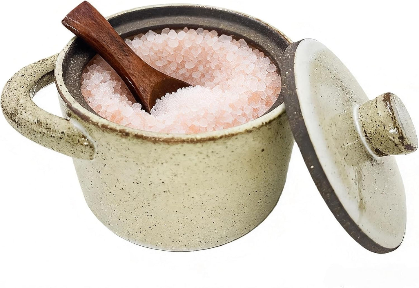 Sal de cerámica moteada con tapa, recipiente para sal y azúcar, tarro de especias pesado