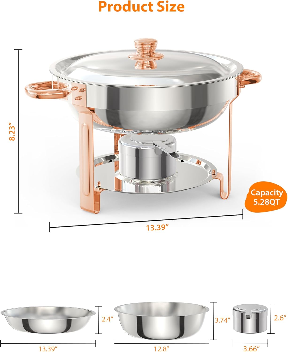 6 Pzas Platos Bufé Acero Inox 5qt Con Tapa Soporte