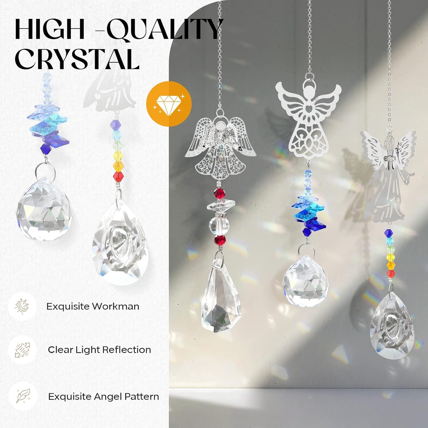 Atrapasoles cristal 3 pzas corazón prisma cadena decoración
