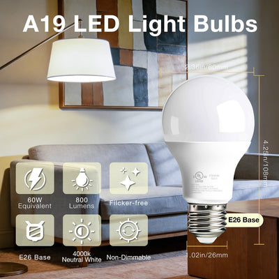 Pack 12 Bombillas LED A19 9W Blanco Neutro 4000K Base E26