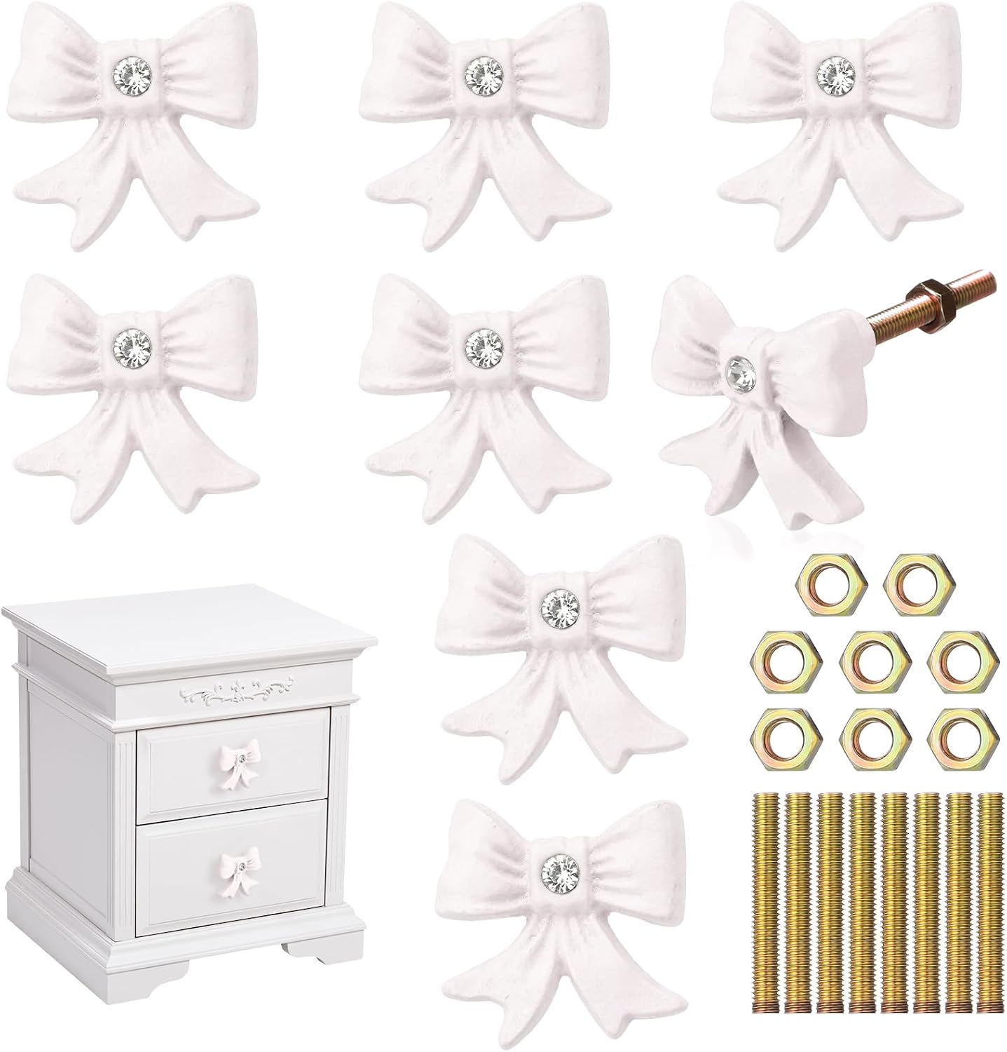 Set 8 Pomos Blancos Lazo Hierro Fundido Vintage