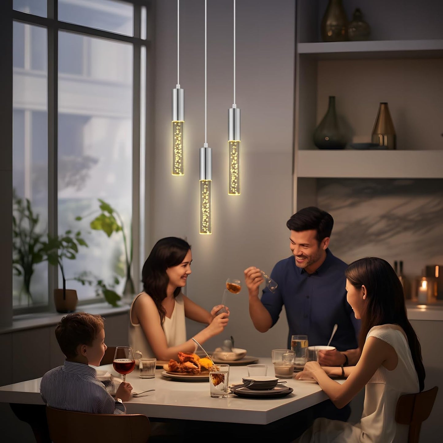 Lámpara colgante LED cristal burbujas 3 colores para cocina comedor