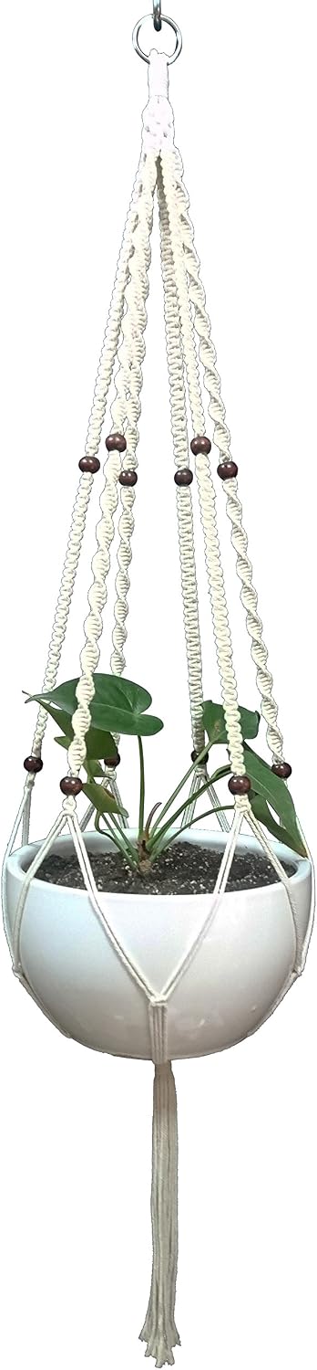 Colgador plantas macramé algodón 6 patas 51pulg marrón y verde