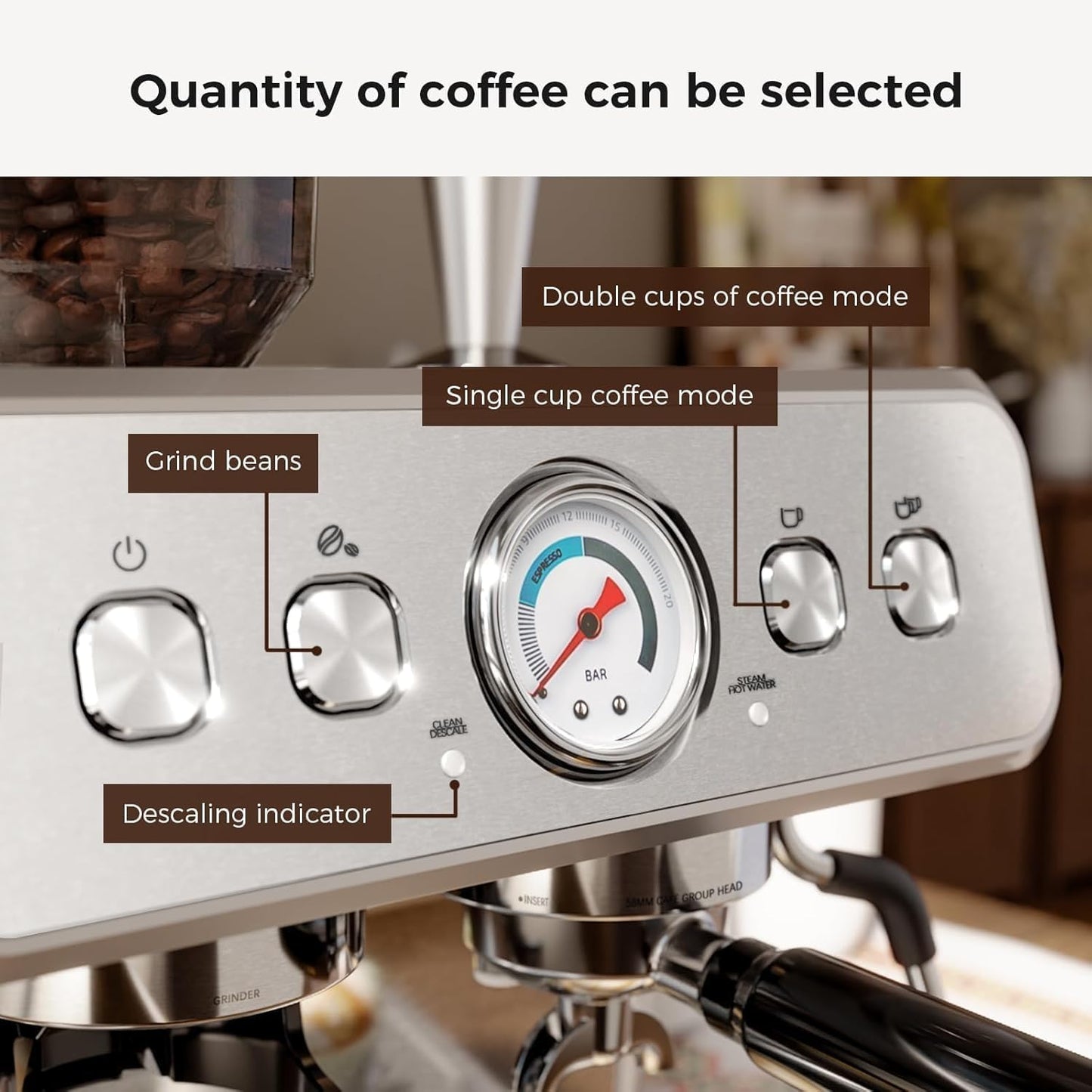 Máquina de café expreso Kismile con molinillo y espumador de leche