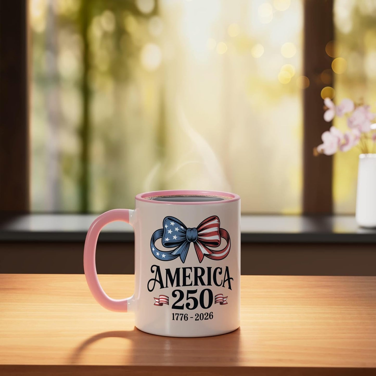 Taza Cerámica Patriótica 4 de Julio Rosa/Blanca