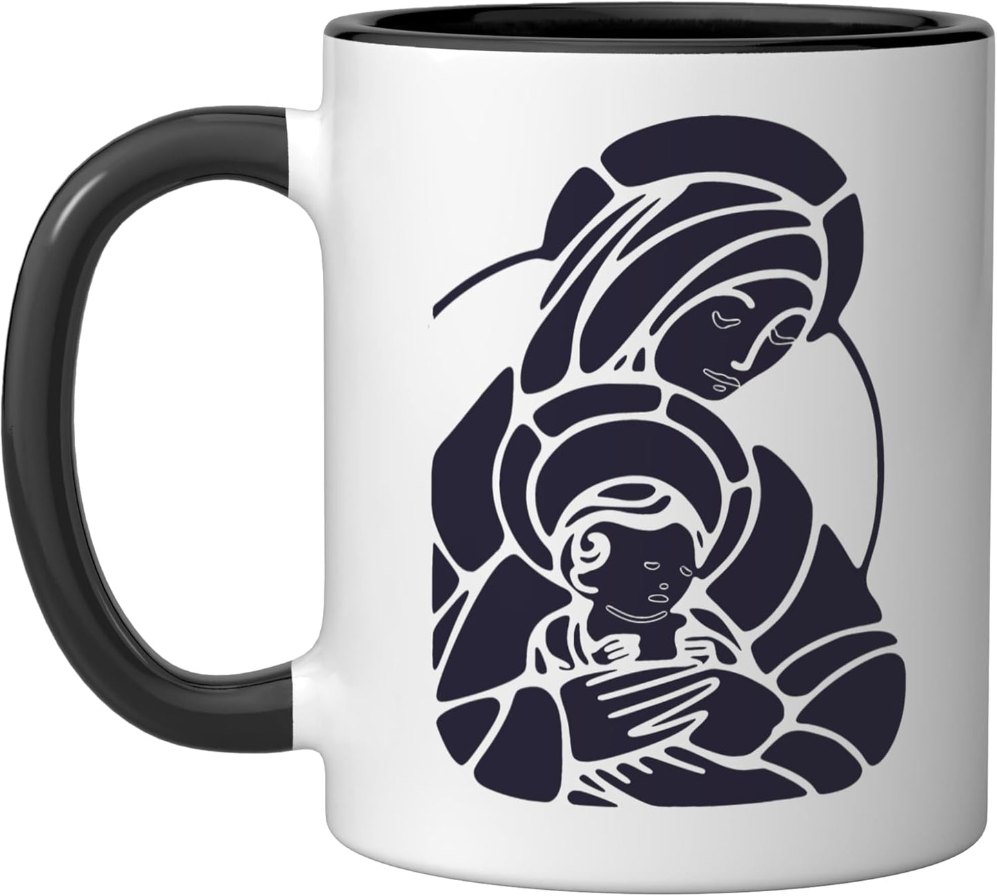 Taza cerámica diseño Virgen María niño negro/blanco