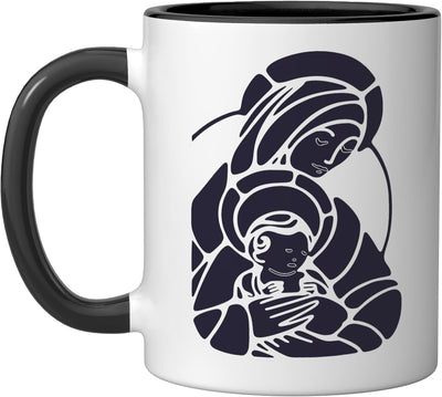Taza cerámica diseño Virgen María niño negro/blanco