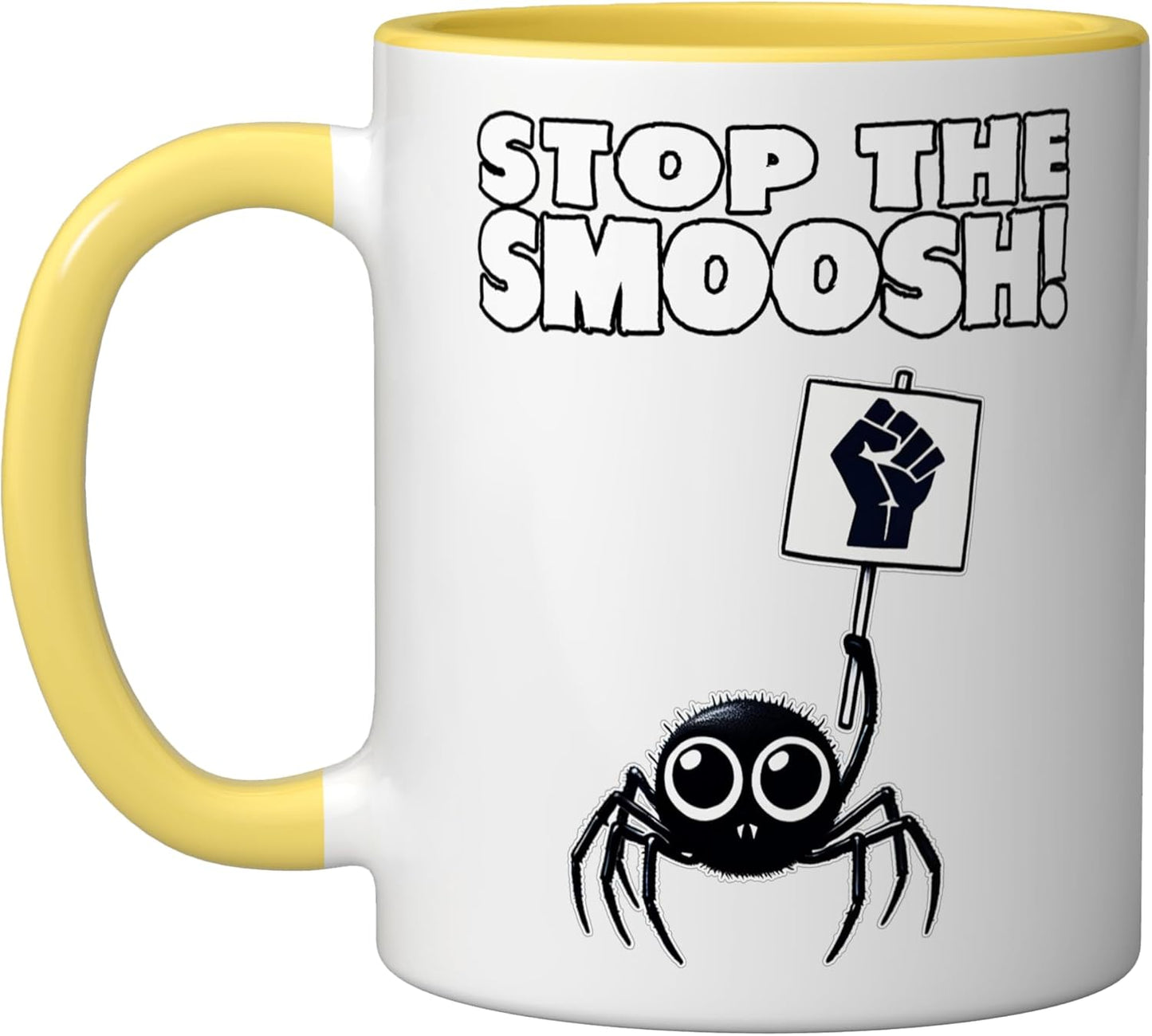 Taza Cerámica Araña Amigable con Estilo Amarillo/Blanco