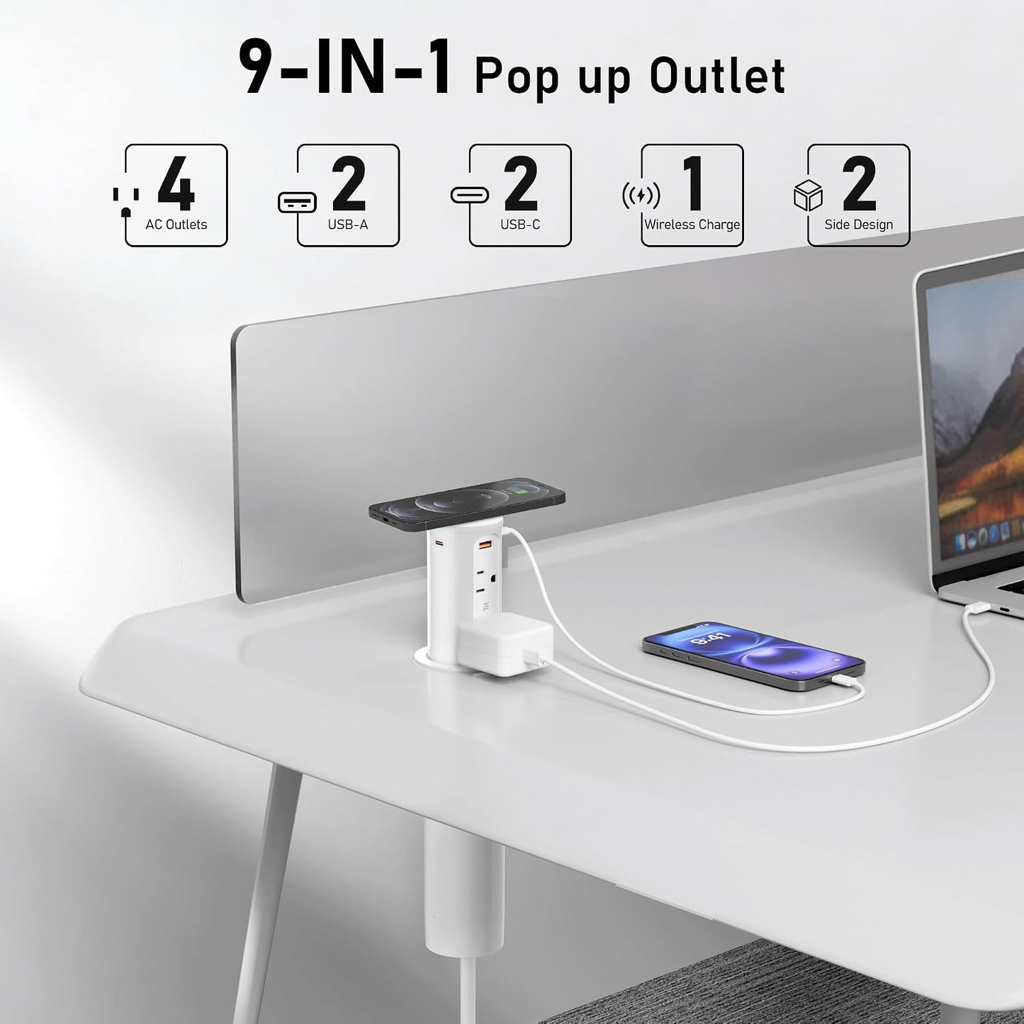 Toma corriente encimera con carga inalámbrica 15W USB C 20W