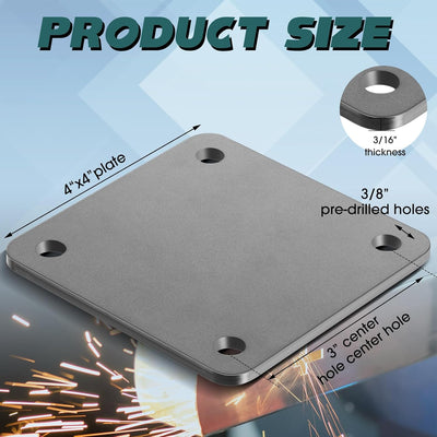 Base placa acero A36 4 agujeros 3/8pulg hoja soldable 3/16pulg