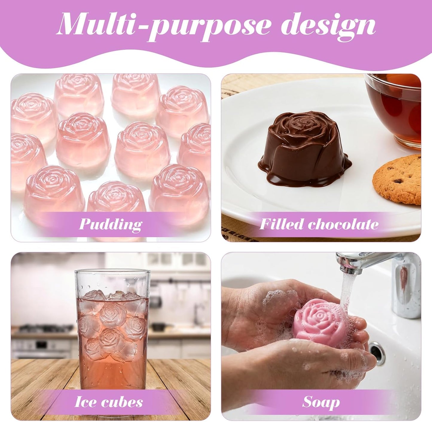 2 Moldes Silicona Rosas 10 Cavidades para Chocolate Hielo Fondant