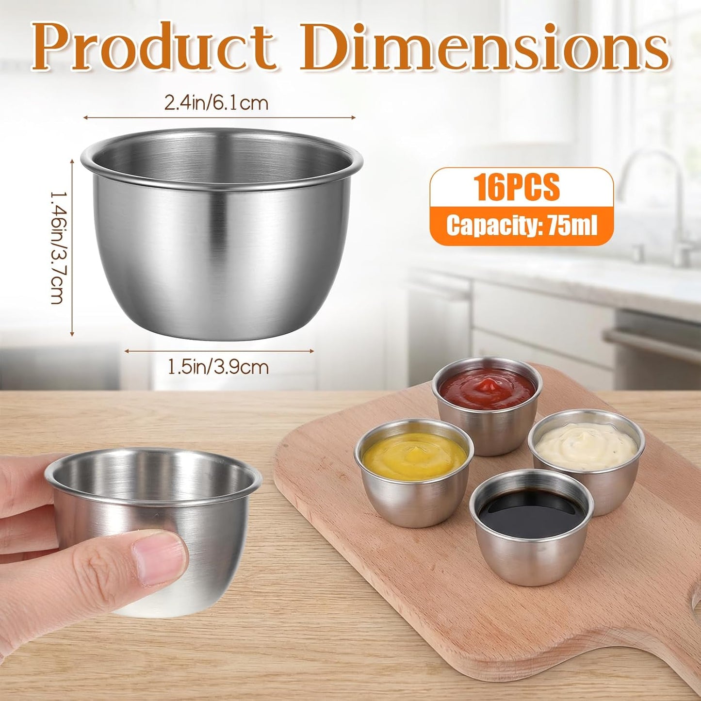 Tazas de acero inoxidable para salsa y mini platillos reutilizables