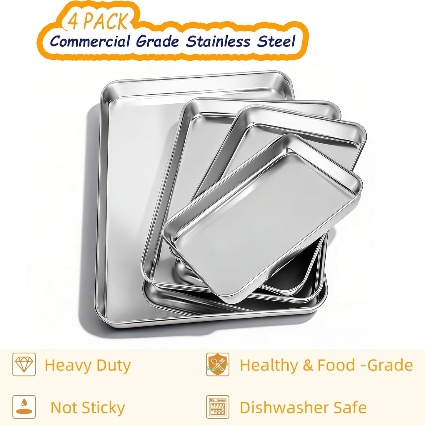 Juego de 4 bandejas de horno de acero inoxidable CEKEE resistentes antiadherentes