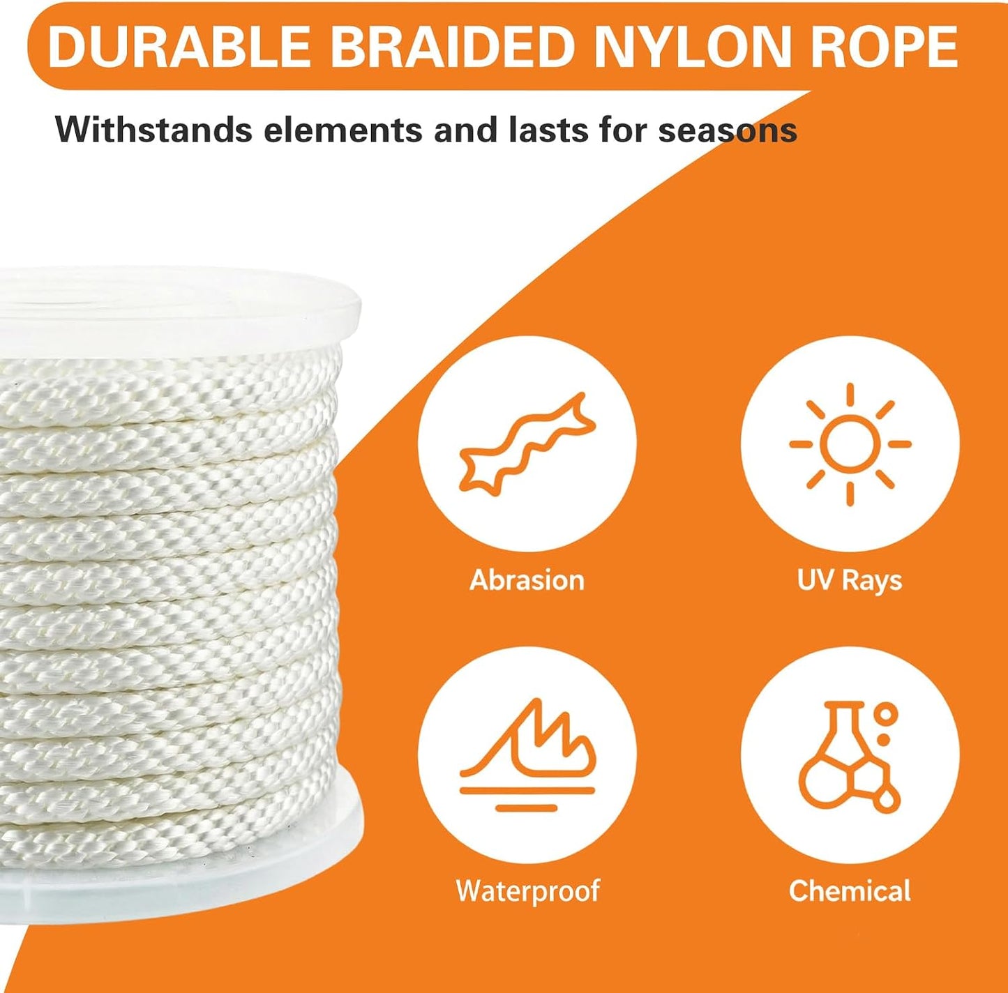 Cuerda nailon 1/2pulg 100ft resistente UV y abrasión multiusos