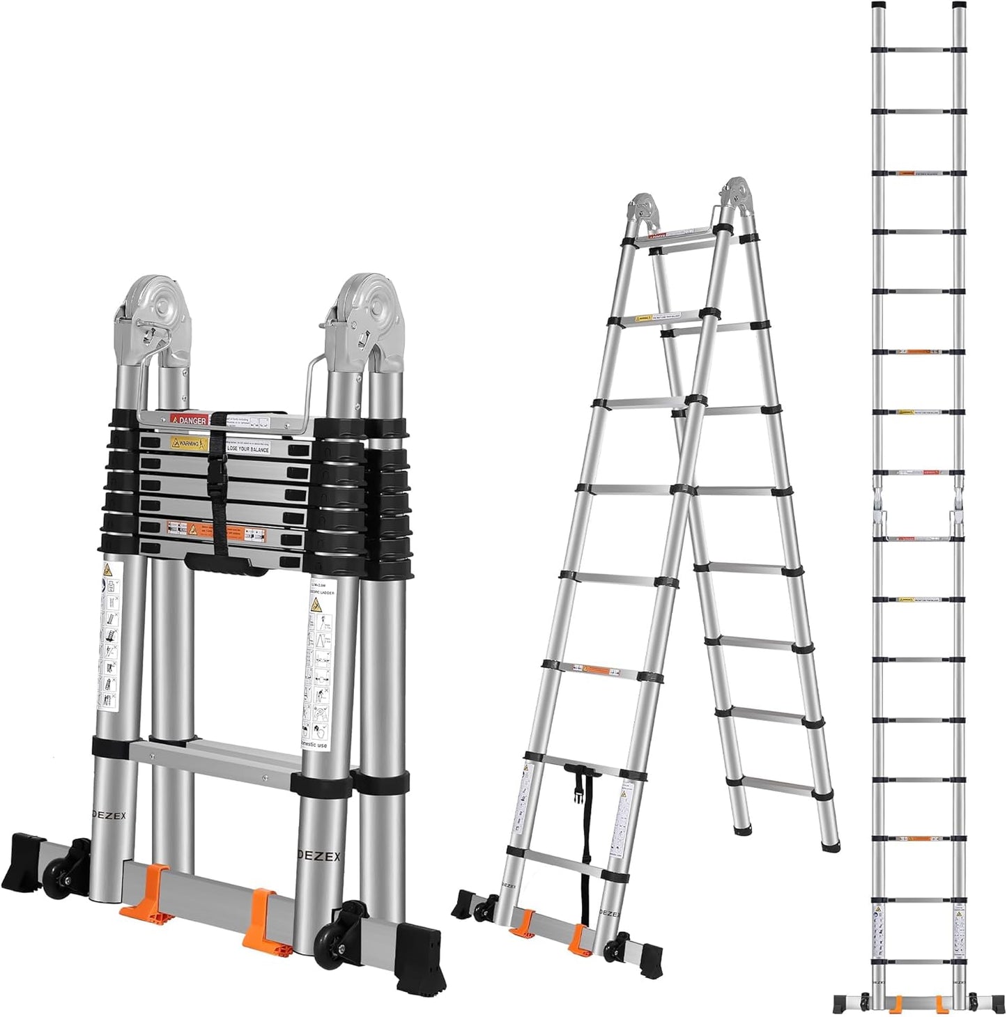 Escalera telescópica acero inox 16.5ft con rueda