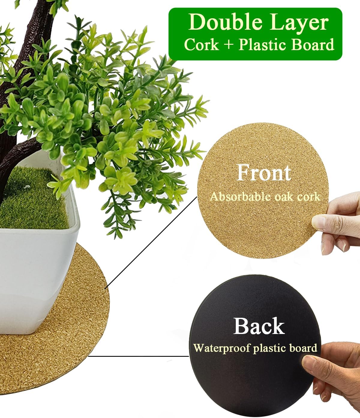 6 Posavasos Corcho 4/6/8pulg para Plantas Negro