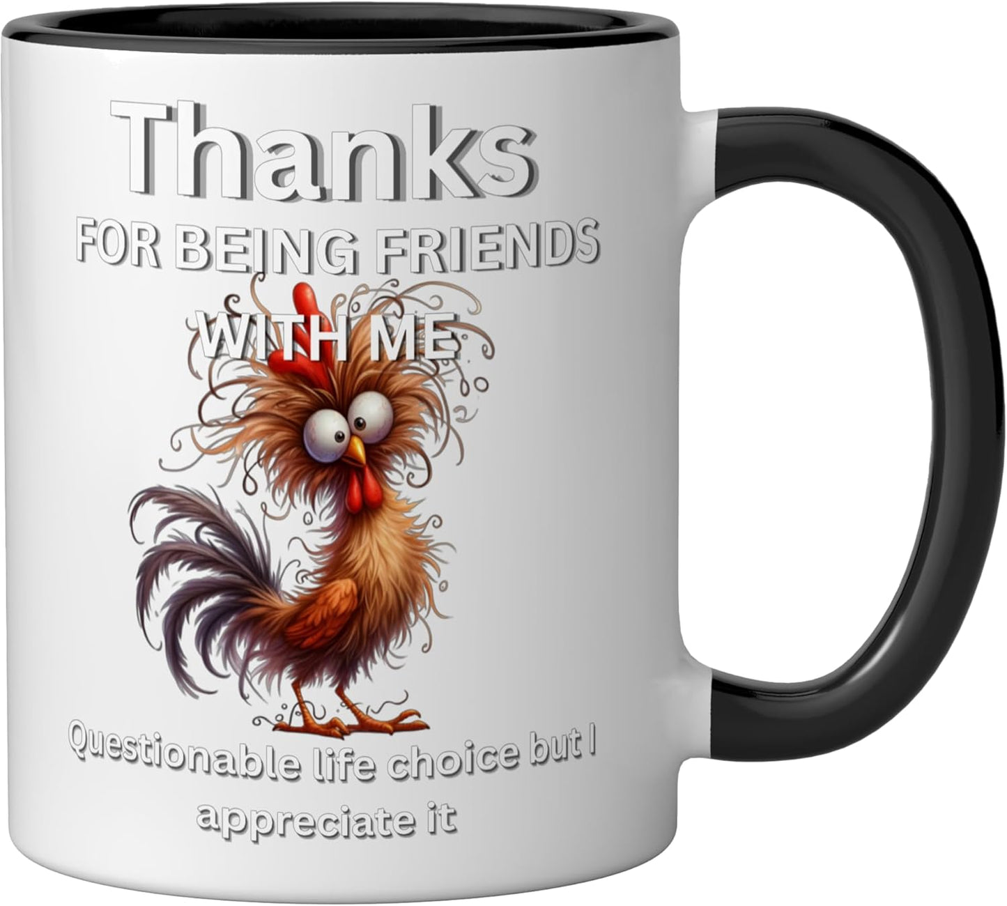 Taza de cerámica con gallina loca en negro/blanco