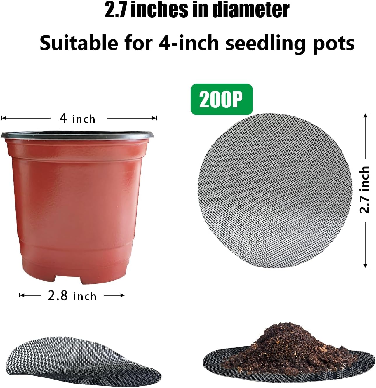 200 Redes Malla 68mm para Macetas 2.7pulg