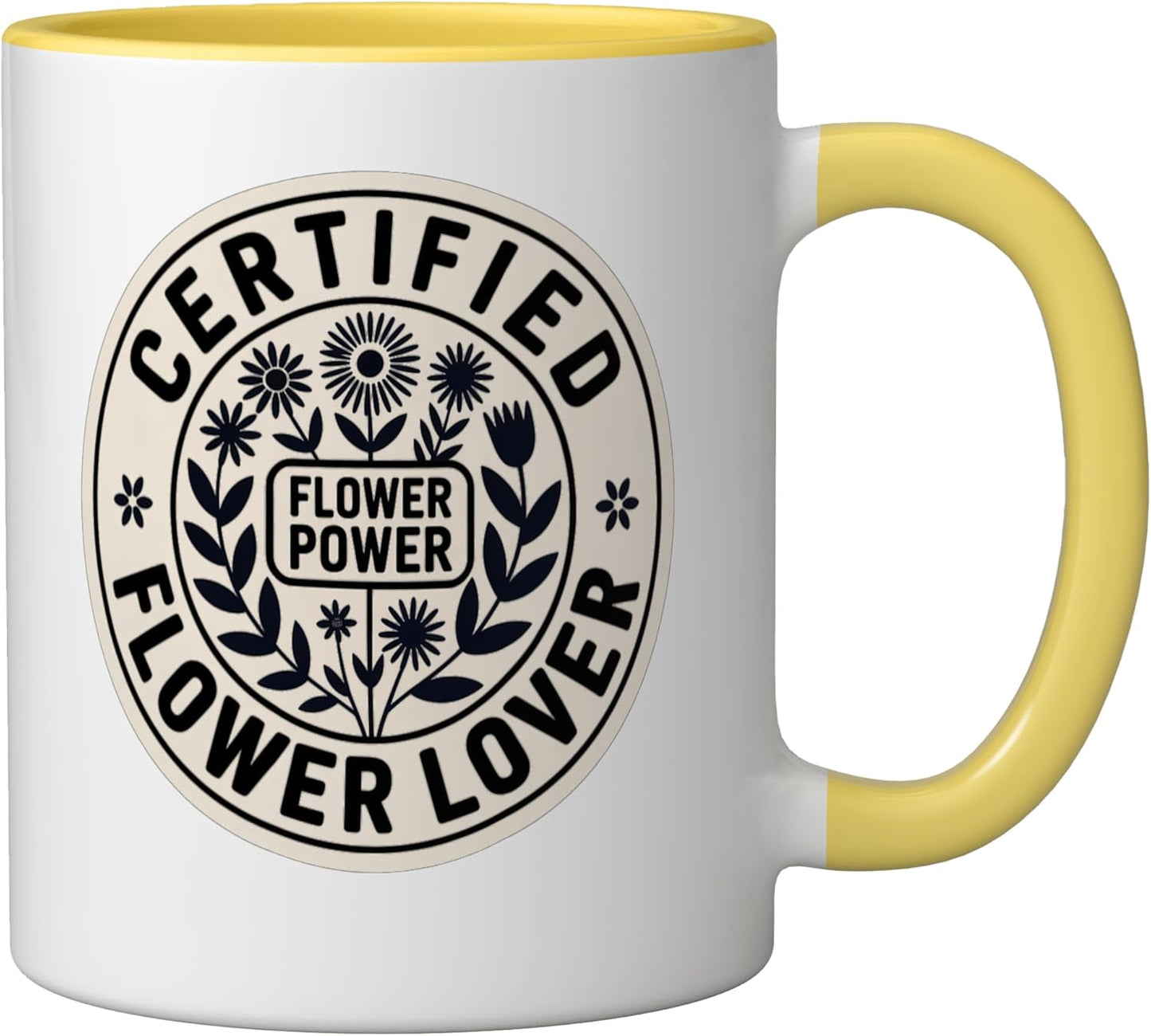 Taza Cerámica Floral Retrô Boho Amarillo/Blanco