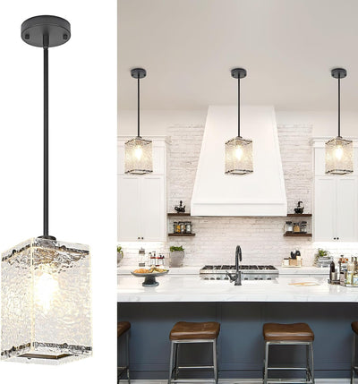 Luces colgantes vidrio ondulado negro para cocina ajustables set 3
