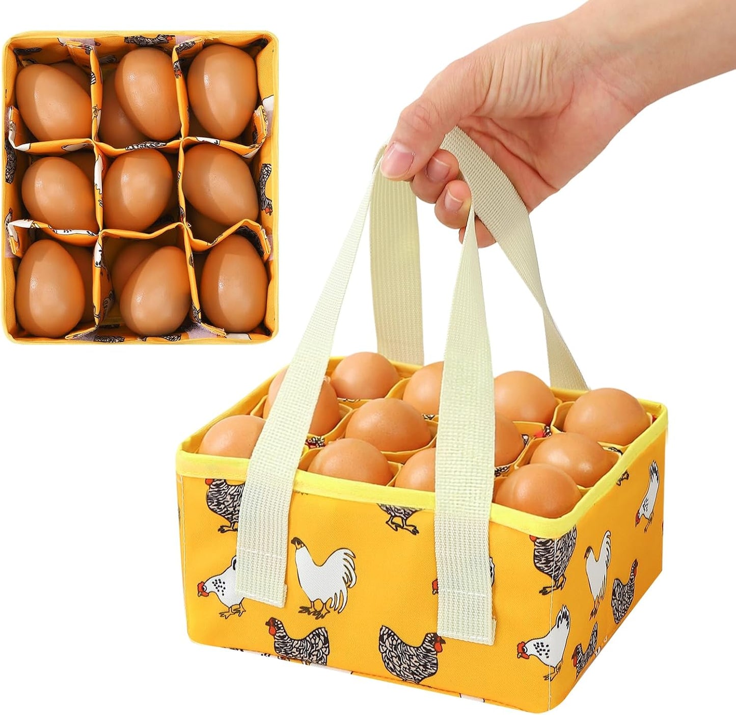 Cesta recolección huevos 9 bolsas soporte plegable lona