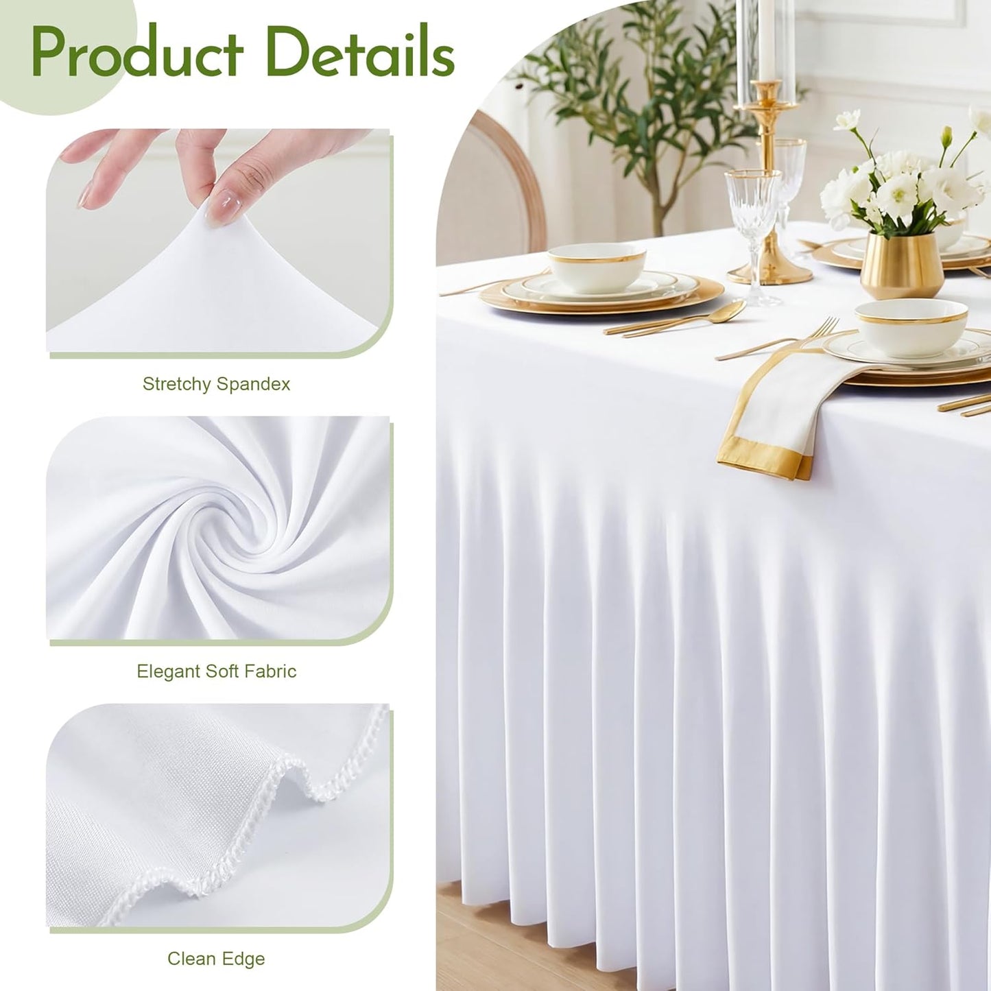 4 Manteles Elastano Blanco Mesa Rectangular 30x96pulg