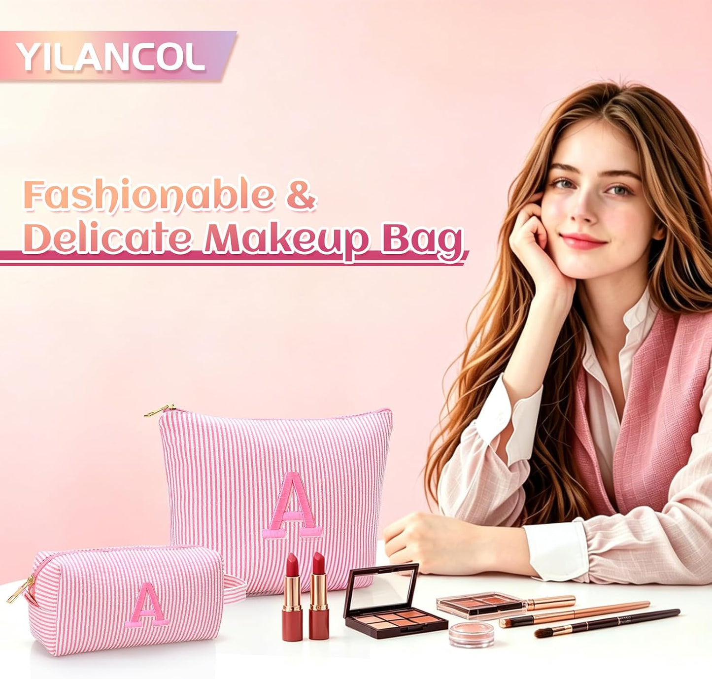Bolsa maquillaje personalizada con inicial Rosa Medium