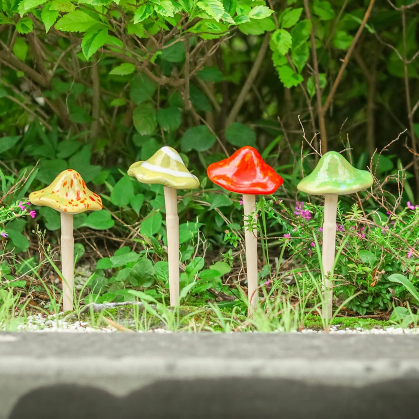 4 Pzas Hongos Cerámica Decoración Jardín