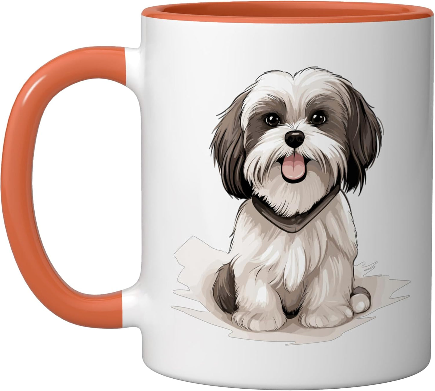 Taza Cerámica Perro Shih Tzu Diseño Original Naranja Blanco