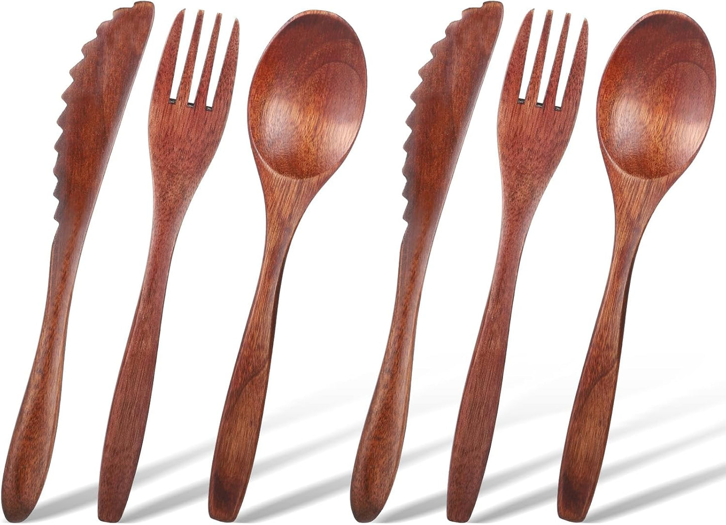 6 Utensilios Madera para Comer Reutilizables