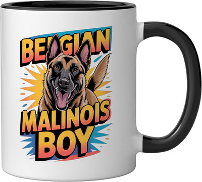 Taza cerámica perro malinois belga niño negro/blanco