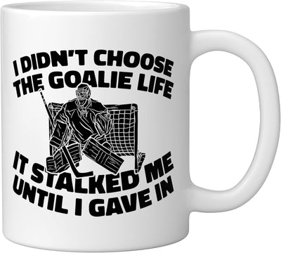 Taza cerámica para portero de hockey sobre hielo blanca