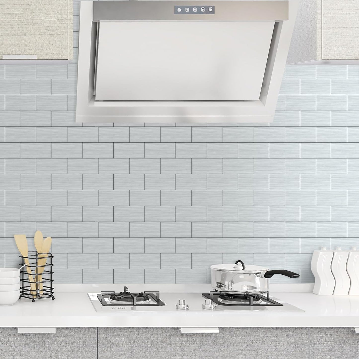 Azulejos acero inox 3x6pulg para paredes cocina baño pack 4