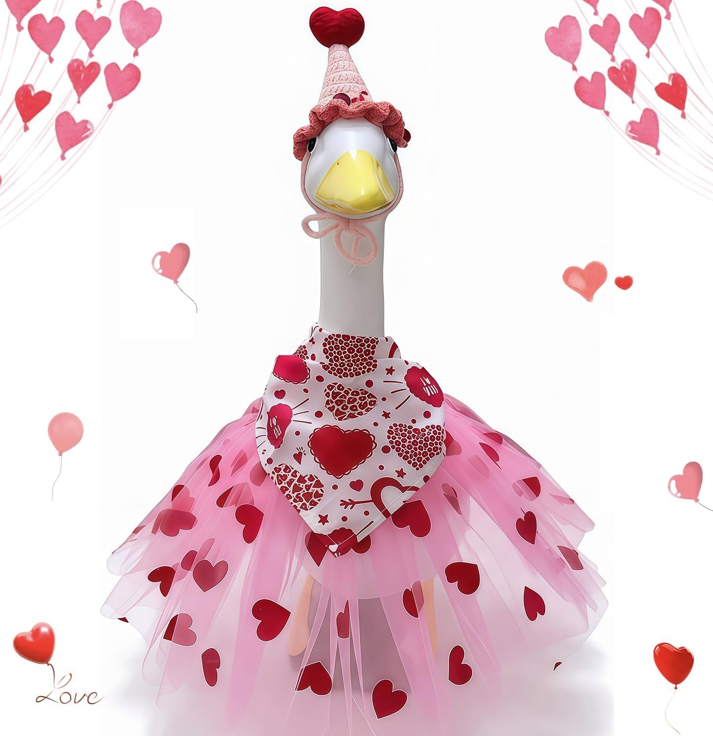 Traje ganso San Valentín sombrero corazón bufanda tutú 23pulg