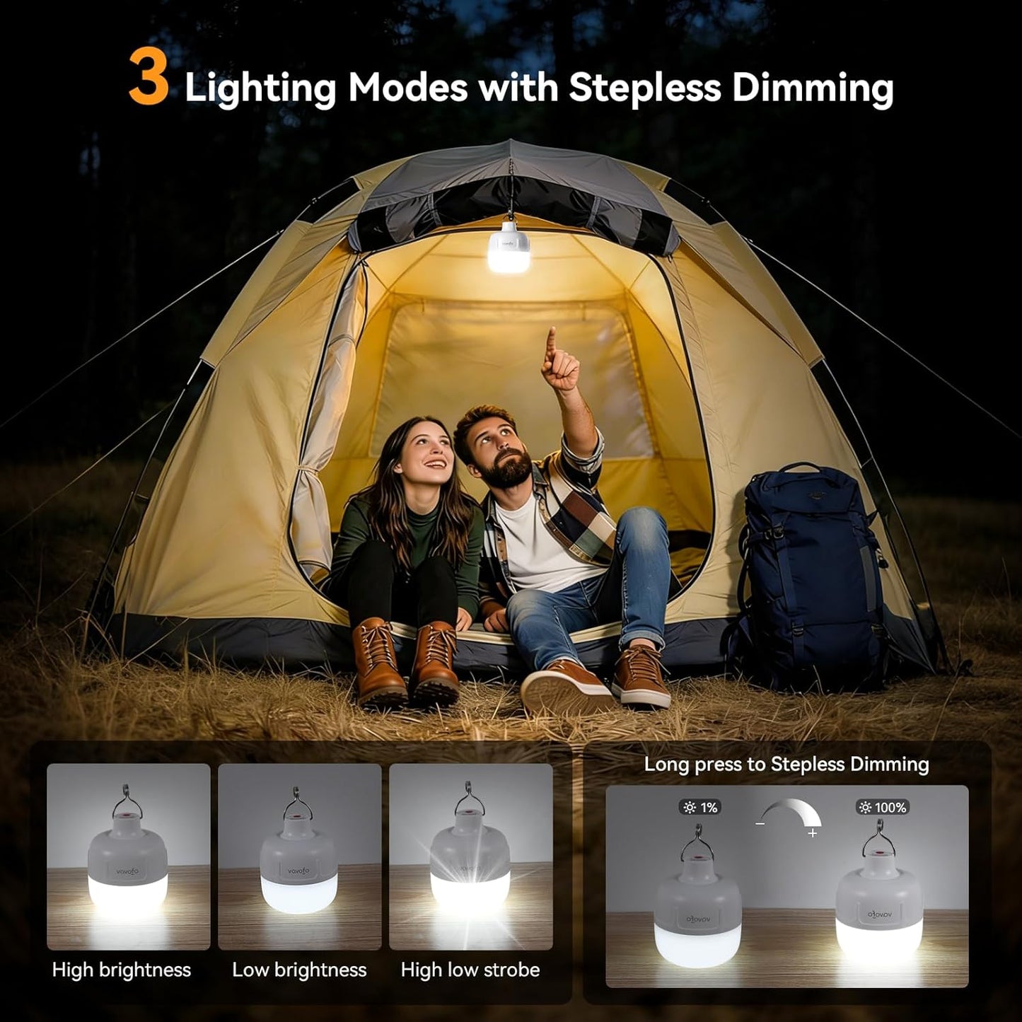 Linterna LED campamento recargable 1200 lúmenes IP65 blanco
