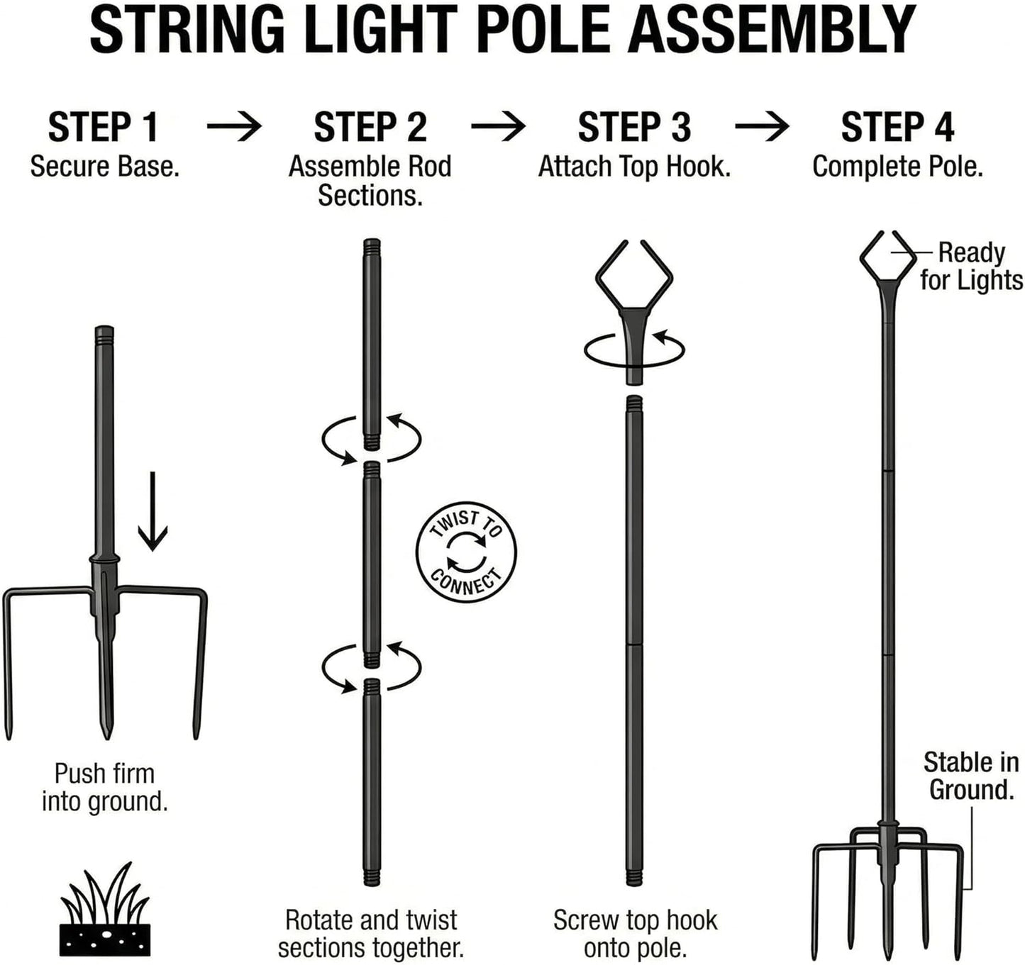 4 Postes luz exterior 10ft soporte metal para pérgola jardín