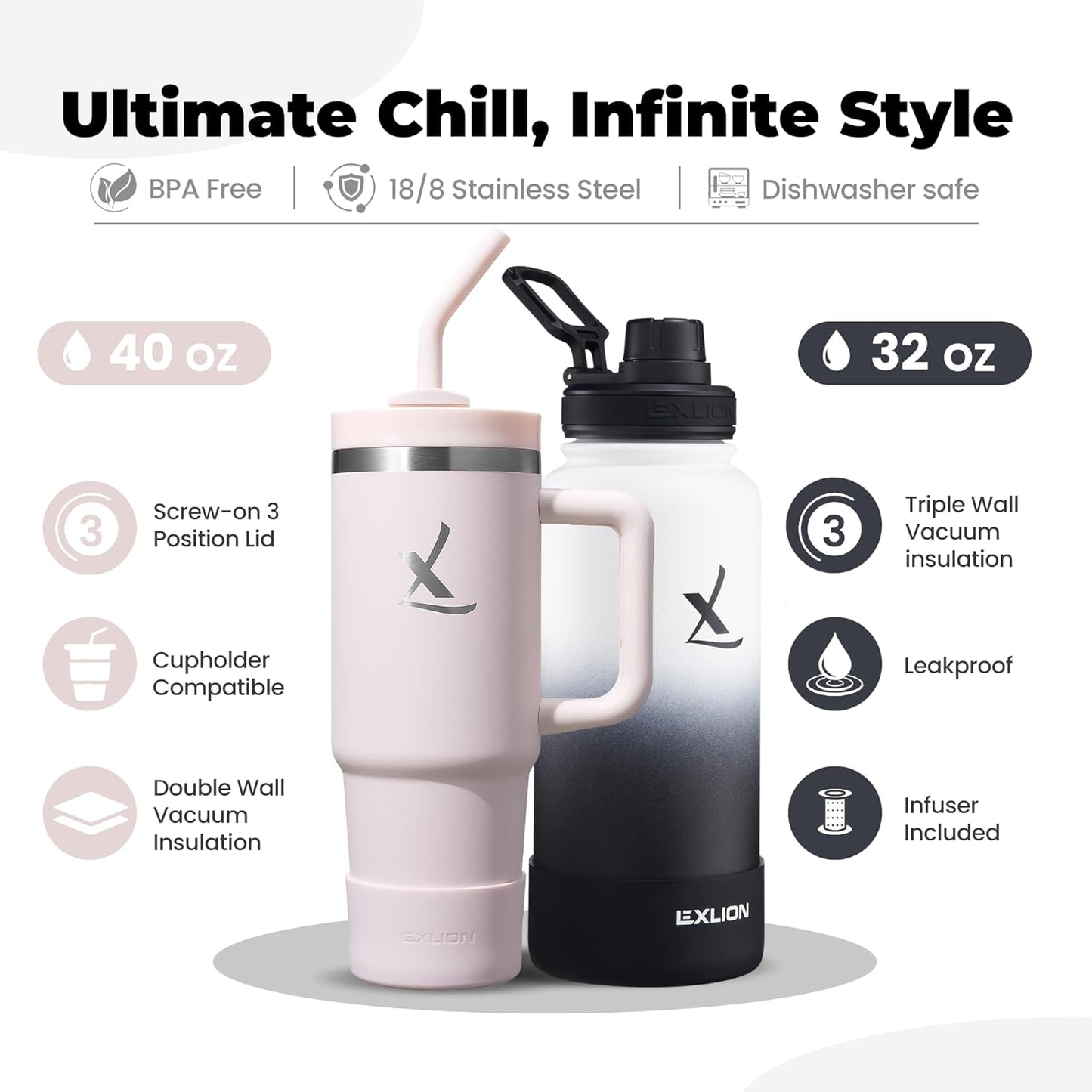 Paquete hidratación todo el día botella infusora té 32 oz vaso 40 oz